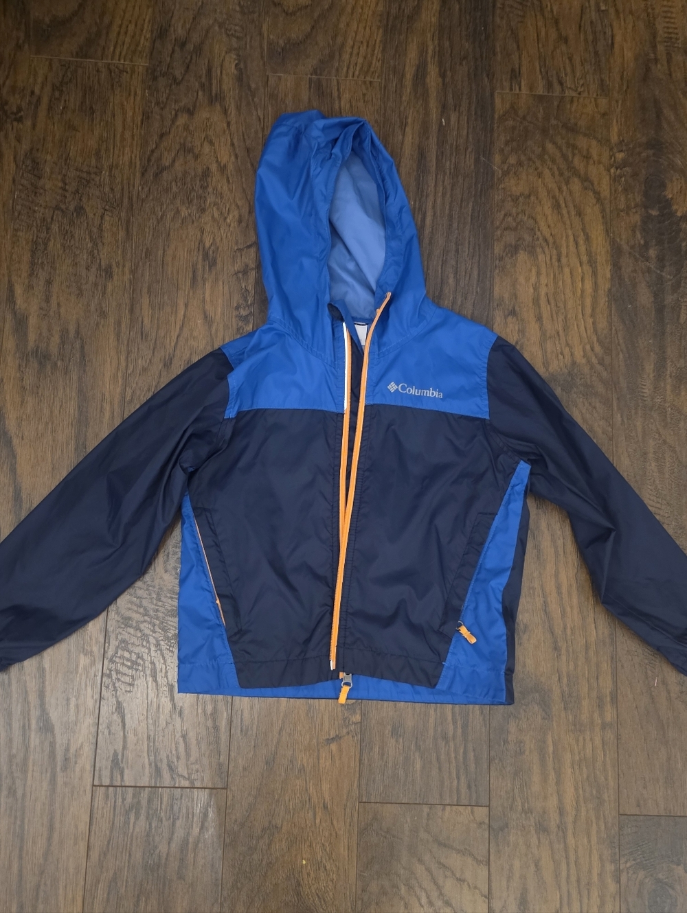 Columbia Blue & Navy Hooded Windbreaker with Orange Zipper